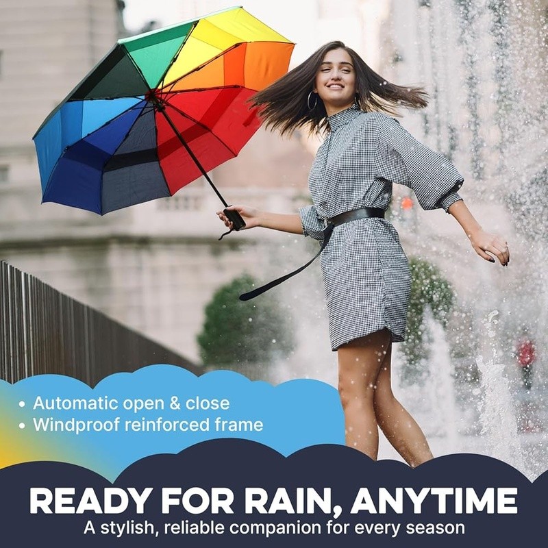 Compact Travel Umbrella Windproof Automatic Open Close Waterproof Durable Design