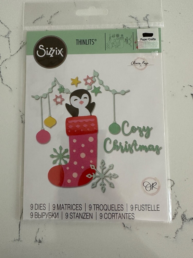 Sizzix Thinlits 9 Dies Olivia Rose Penguin Stocking Scrapbooking Crafts Art