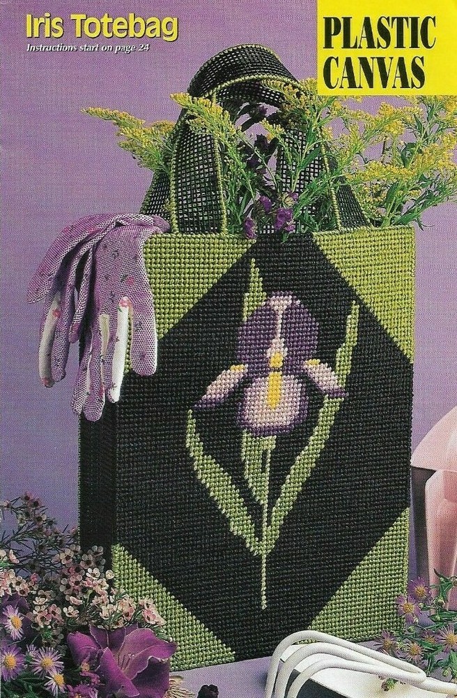 IRIS TOTEBAG HOME DECOR DIGEST SIZE PLASTIC CANVAS PATTERN INSTRUCTIONS