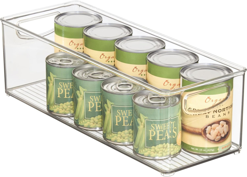 Plastic Stackable Pantry Bin with Handles for Cabinets or Fridge, Clear, Made in