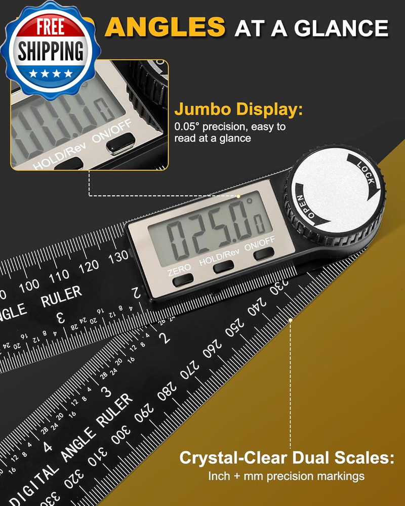 Protractor Digital Angle Finder Protractor with LCD Display 2 In-1 360° Angle...