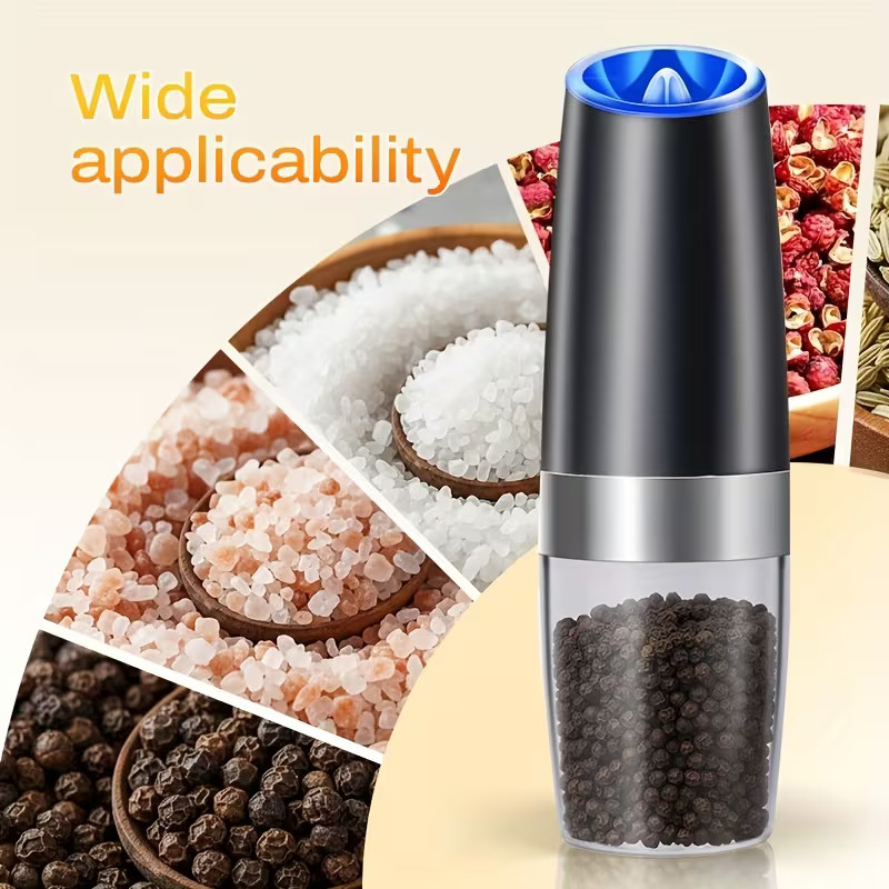 2 Pack Gravity Electric Salt and Pepper Grinder Mill Shaker Adjustable Automatic