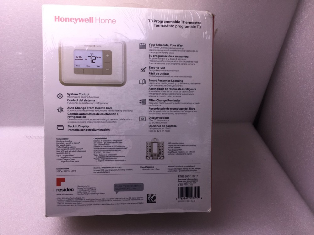 Honeywell Home T3 Programmable Thermostat ~5-2 Day Scheduling