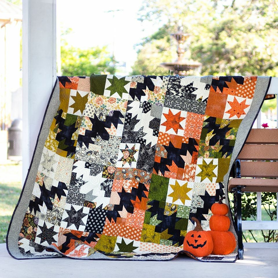 Night Flight ~ BasicGrey Quilt Pattern ~ Halloween bats stars pieced Basic Grey