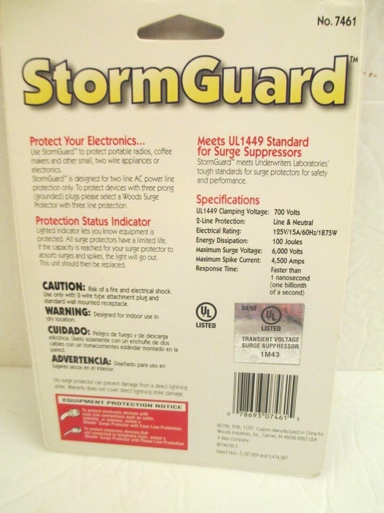 Storm Guard Electronics Surge Protector #7461 2 Line Protection Max 6000 Volts