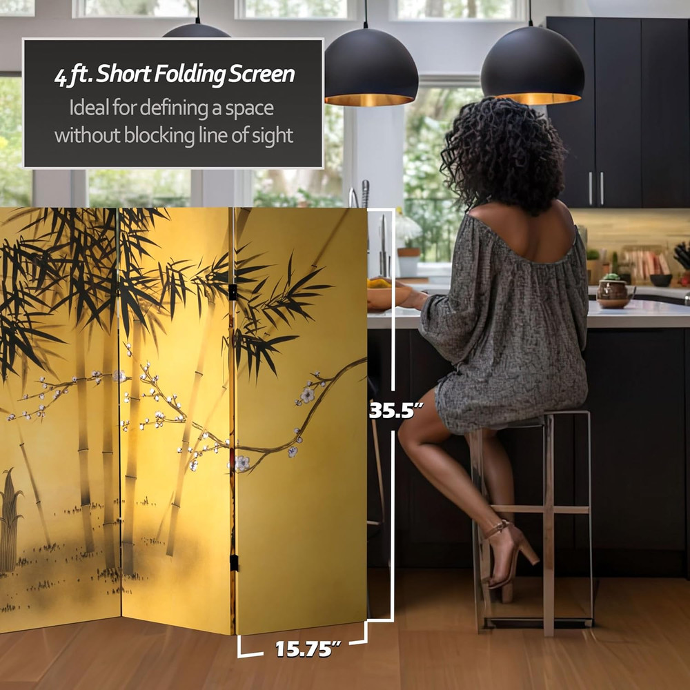 4ft Double-Sided Bamboo Folding Screen - 6 Panel Room Divider for Home & Office