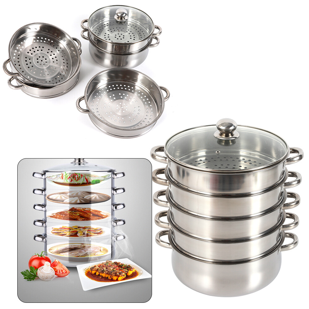 5 Layers 28cm Pot Cookware Stainless Steel Pot Steamer Multi-Layer Cookware Pot