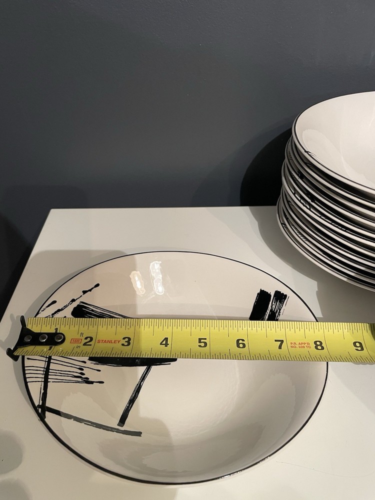 Sango Larry Laslo Black White Dinnerware Set Plates Bowls Cups Modern Korea 43pc