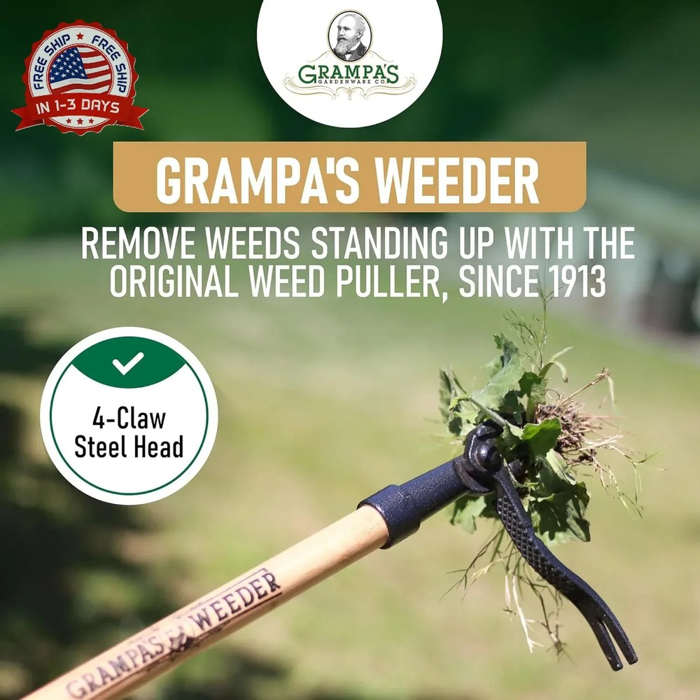 Grampa's Weeder - The Original Stand Up Weed Puller Tool with Long Handle - Made