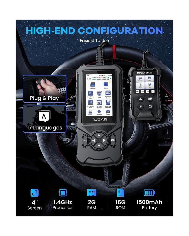 MUCAR CDE900 OBD2 Scanner, Check Engine System Car Code Reader, Automotive Di...