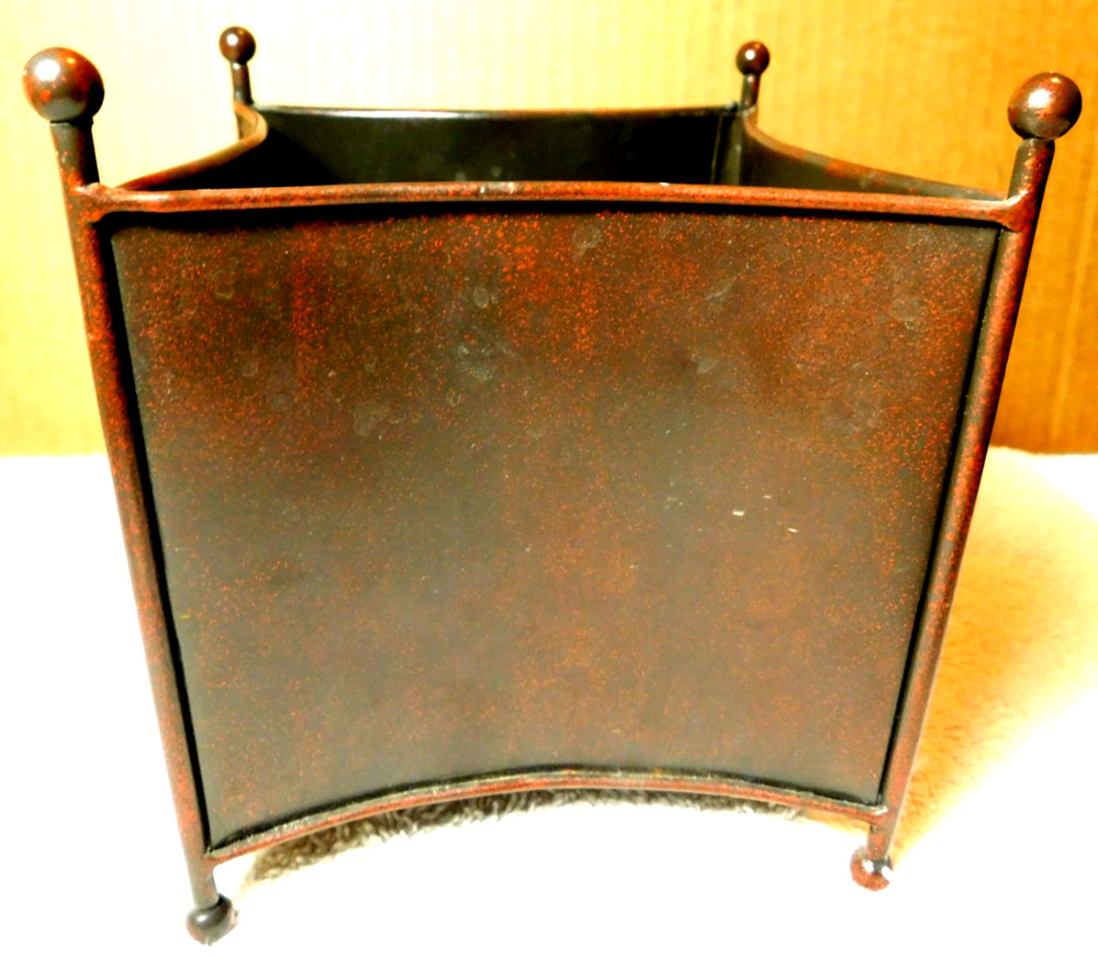 Telefloral Gift~Square Metal Footed Brown Solid Planter Vase