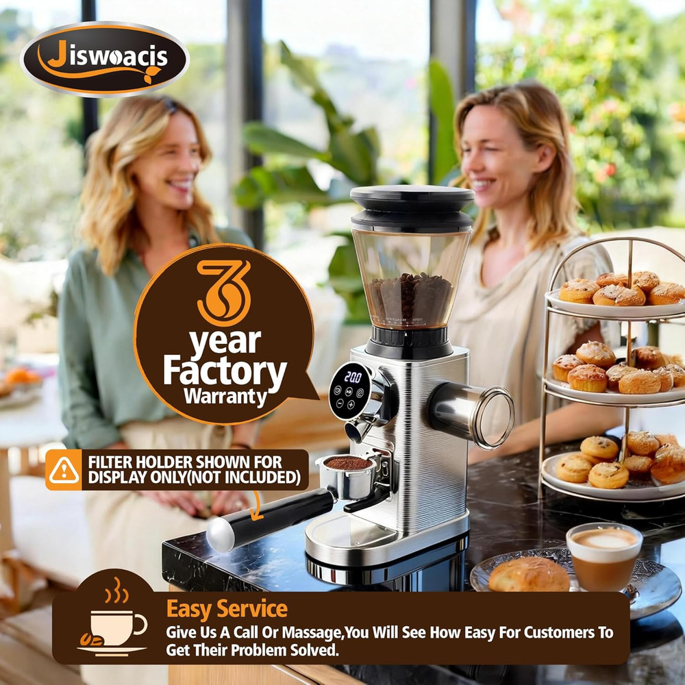 Electric Burr Coffee Grinder with 48 Settings & Precision Timer, Stainless Steel