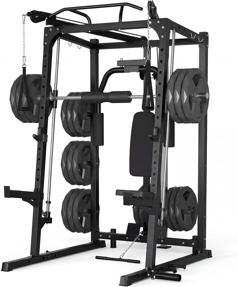Smith Machine Home Gym System, 2000LBS Heavy Duty Power Cage Squat Rack