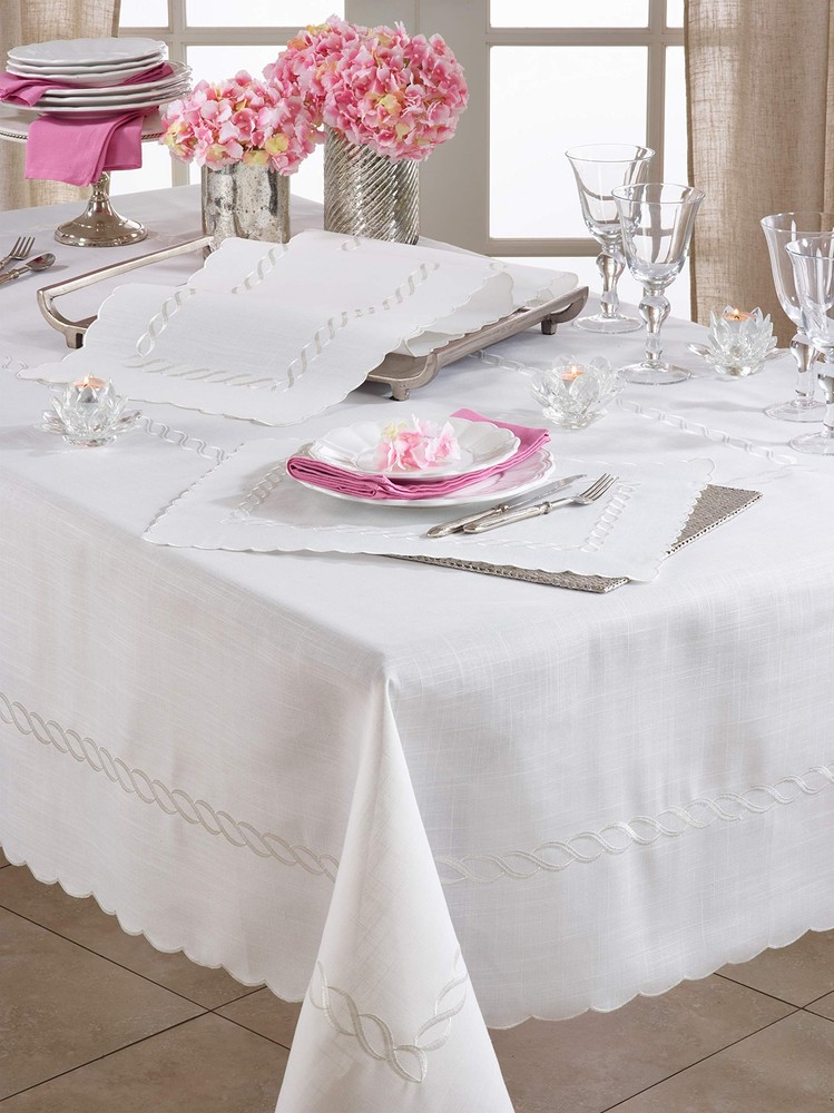 Braided Embroidery Table Runner White 16"x68"