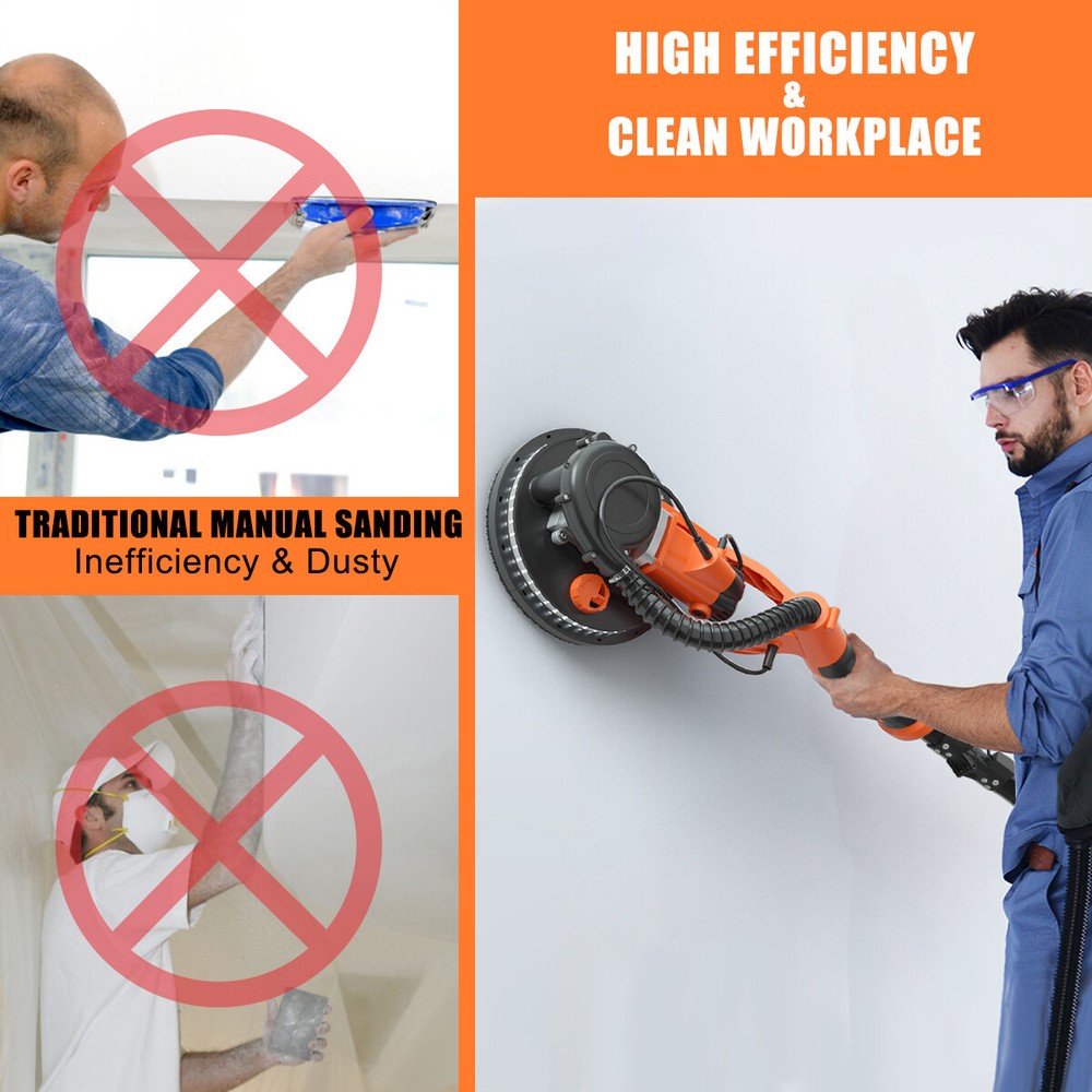 Electric Foldable Drywall Sander 750W Variable Speed w/Automatic Vacuum & Lights