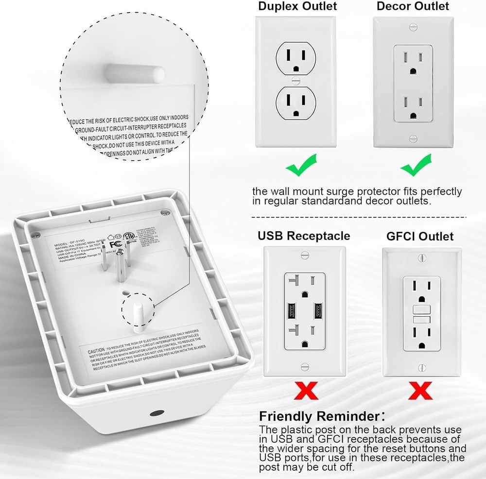 Multi Plug Outlet Extender with USB Wall Charger