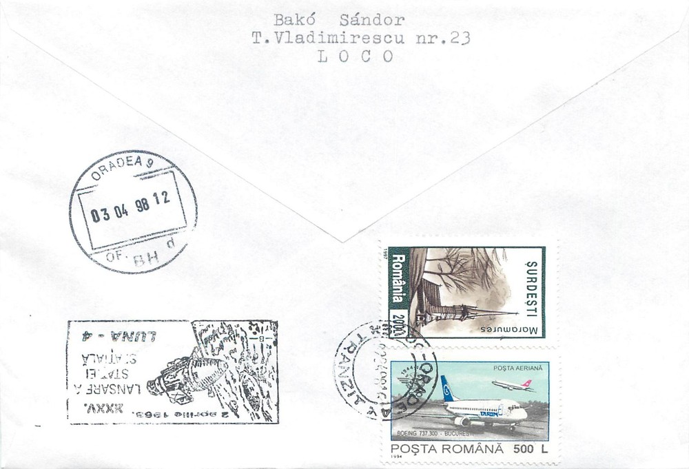 E0068 Romania space exploration topic philatelic cover Soviet space probe Luna 4