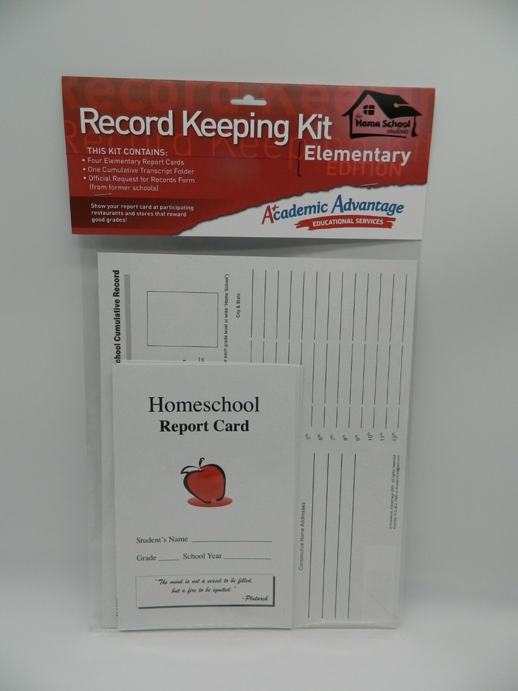 Home School Record Keeping Kit, Elementary Report Cards & Transcript Folder K-12