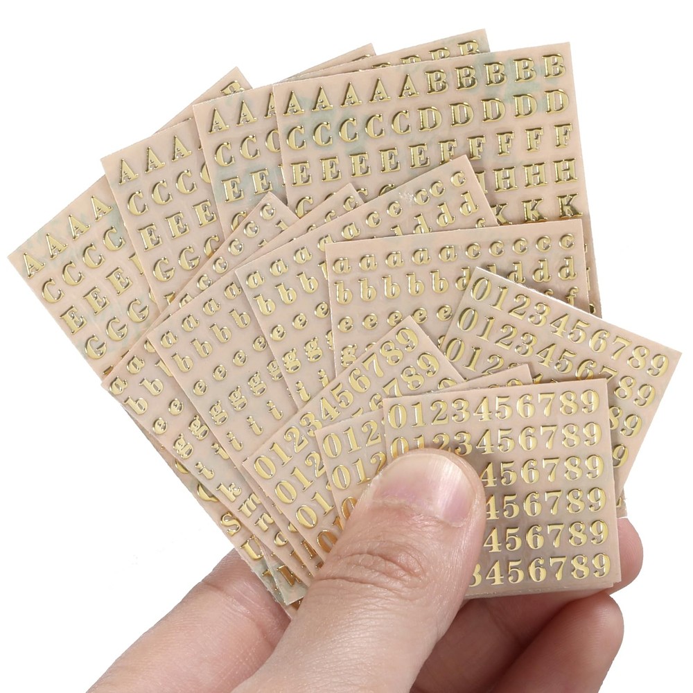 12 Sheets 3mm Tiny Letter Stickers, 3D Gold Mini Nail