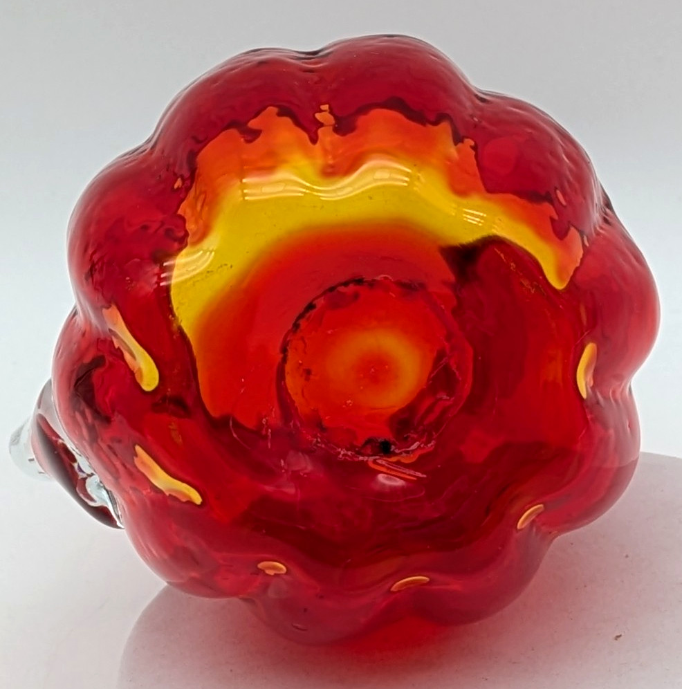 Hand Blown Ruby Red Art Glass Creamer Applied Clear Handle Melon Shape