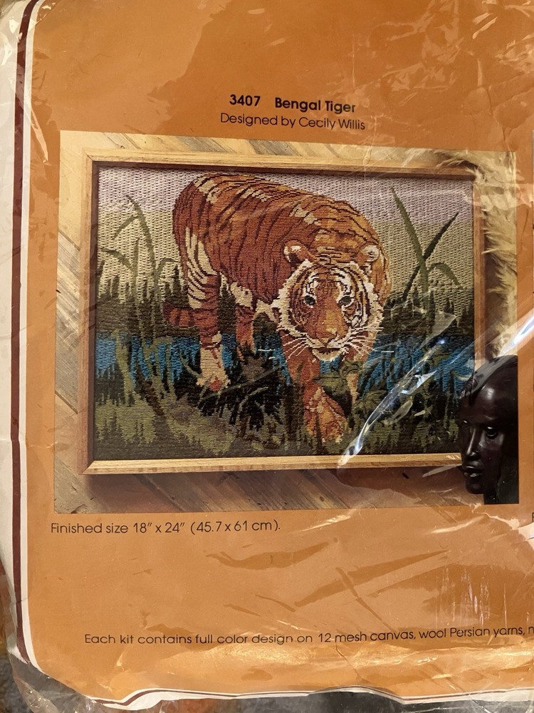 80s Vintage Bengal Tiger Needlepoint Kit