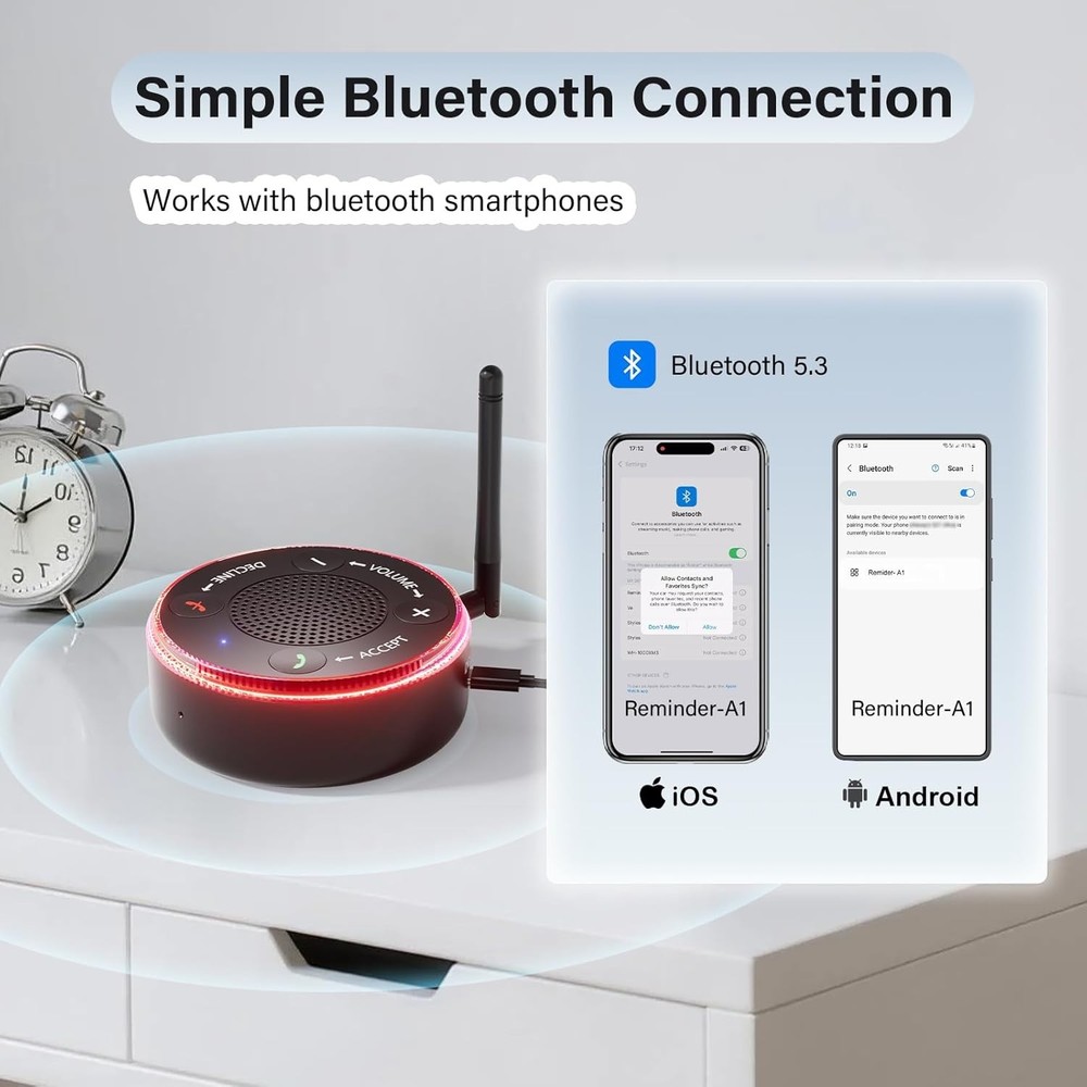 Loud Bluetooth Phone Ringer Amplifier 116dB Flasher for Seniors iOS Android