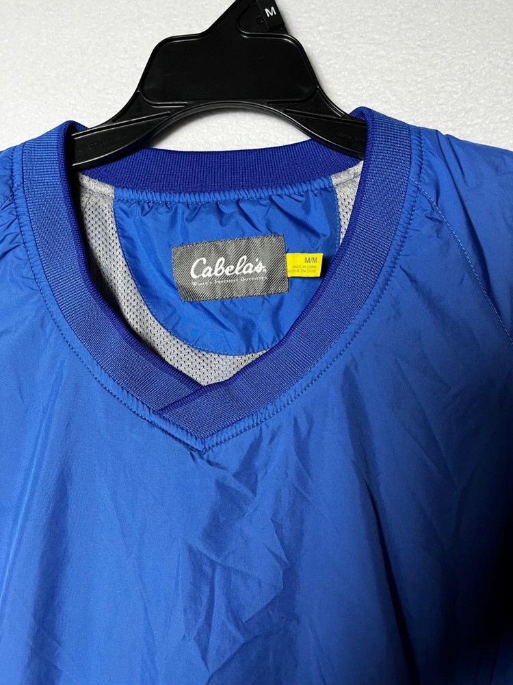 Cabelas Men Jacket MEDIUMBlue Pullover Windbreaker Outdoor Zip Pockets Mesh Line
