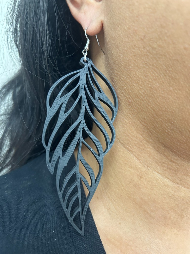 Leaf Motif Dangle Earrings - 3D Printed - Bold