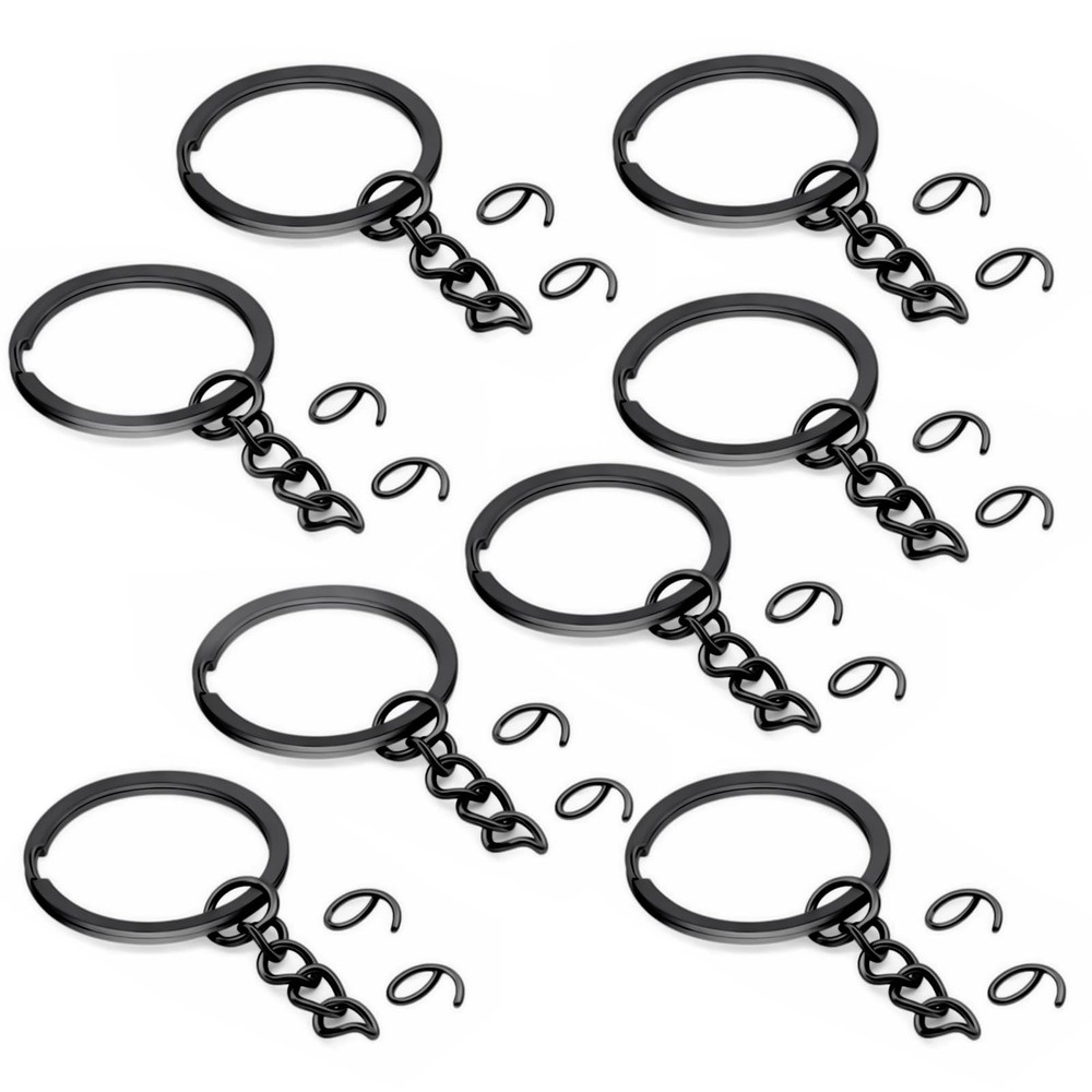 50Pcs Keychain Key Ring with Chain Bulk Split Chain,1.1 28mm, Black