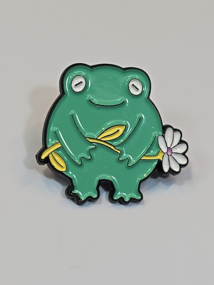 Frog With White Flower Lapel Pin