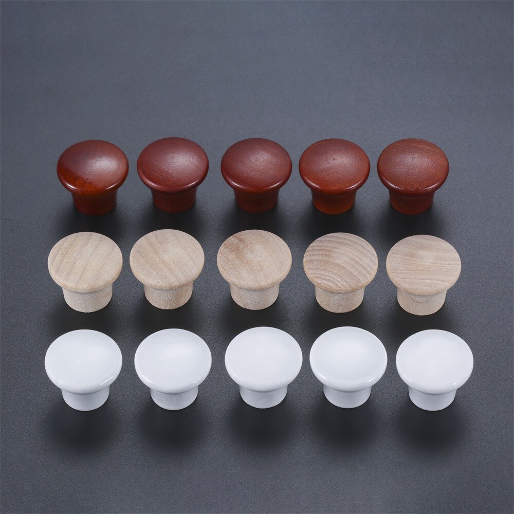 5Pcs Round Mini Wood Drawer Knobs Door Pulls Handles Kitchen Cabinet Replacement