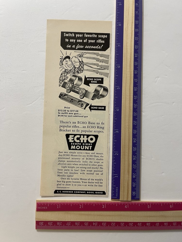 Vintage 1950 Print Ad Echo Scope Sight Mount Scope Ring Advertisement