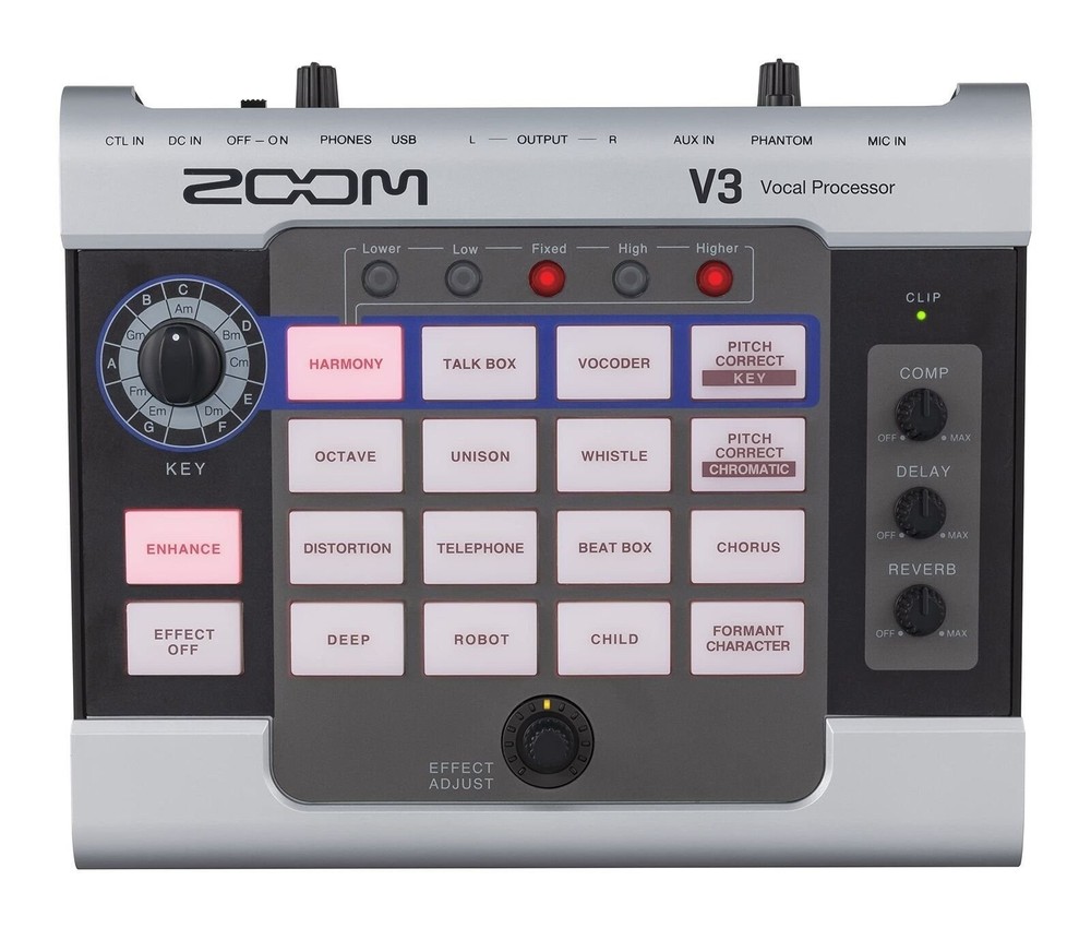 Zoom V3 Vocal Processor, Harmony, Pitch Correction, Reverb, Delay, 16 Studio ...