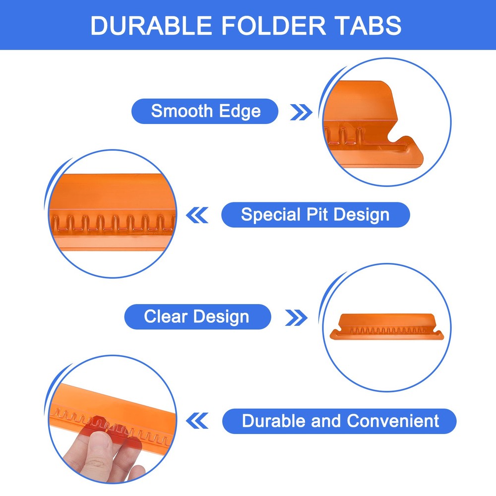 Hanging File Folder Tabs, 4 Inch File Folder Tabs and Inserts, Orange, 100 Pcs