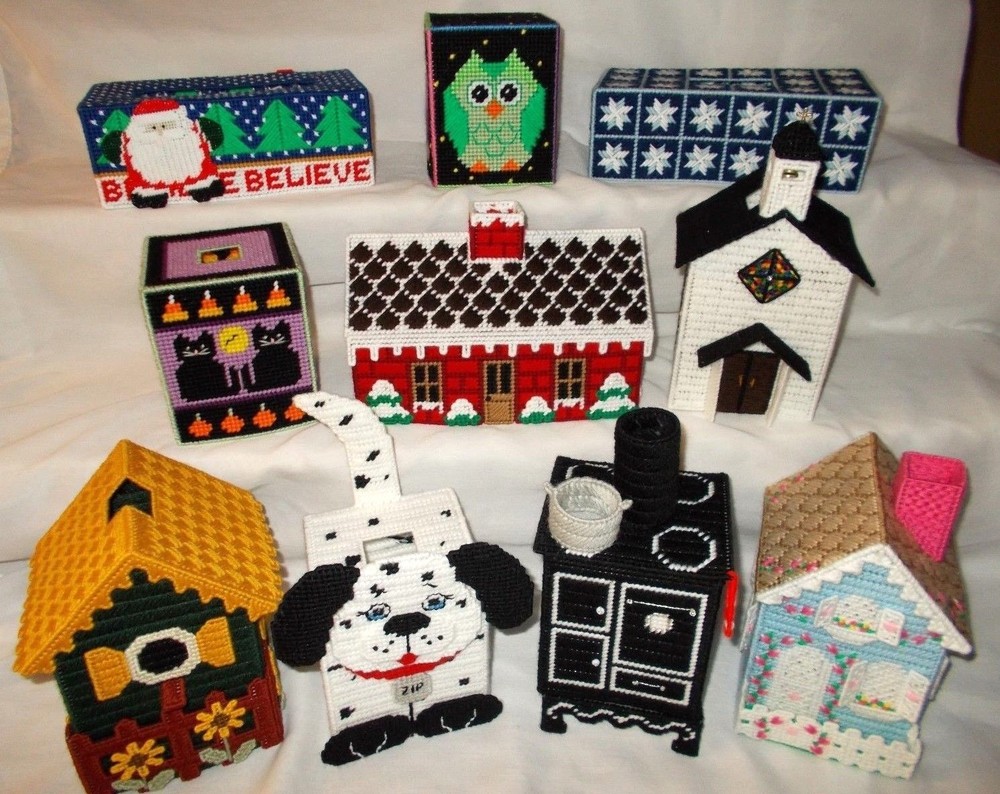 Handmade Plastic Canvas Tissue Boxes, Group 2     (Toppers / Covers)