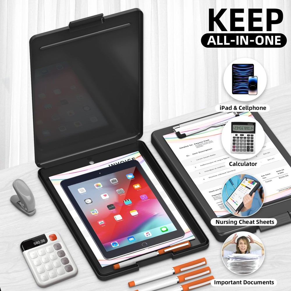 Clipboard with Storage, Plastic Storage Nursing Slim 1 Pack, Black