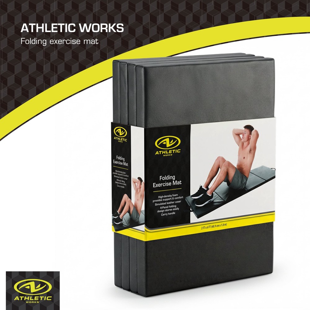 Athletic Works 2ftx6ft Four Folding Exercise Mat, Folding Gymnastics Mat