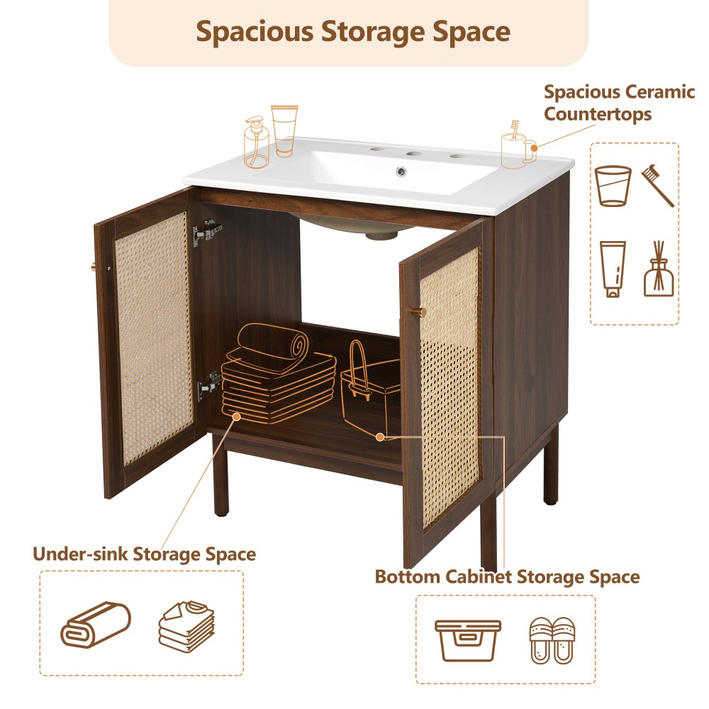 30-inch Bathroom Vanity w/ Bamboo Doors & Soft-Close, Dark Walnut