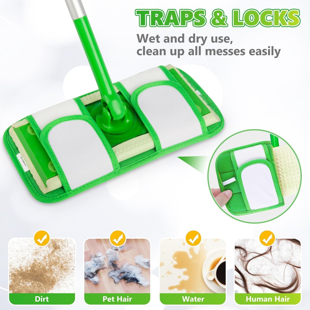 Microfiber Mop Refills, Compatible With Sweeper Mops, 4 Pack, Green