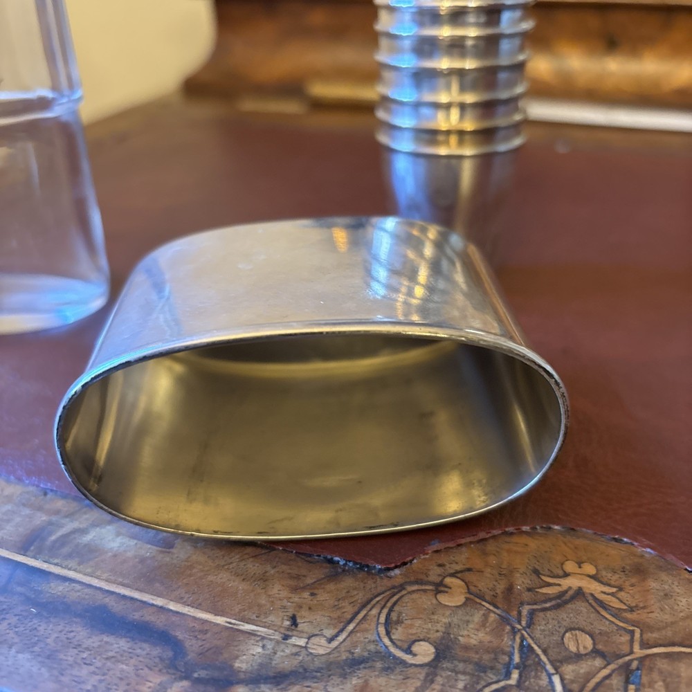 Solid silver hip flask c1900 & Six Antique Continental Solid Silver Shot Cups