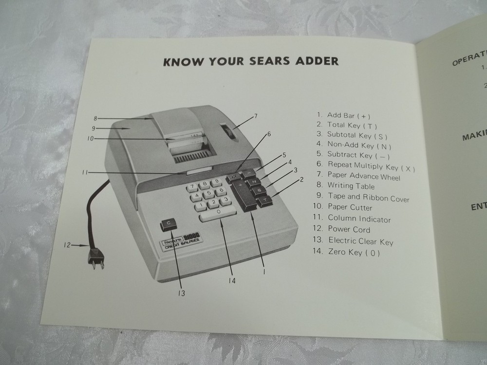 Vintage Sears Adding Machine Model 888.58630 Owners Manual
