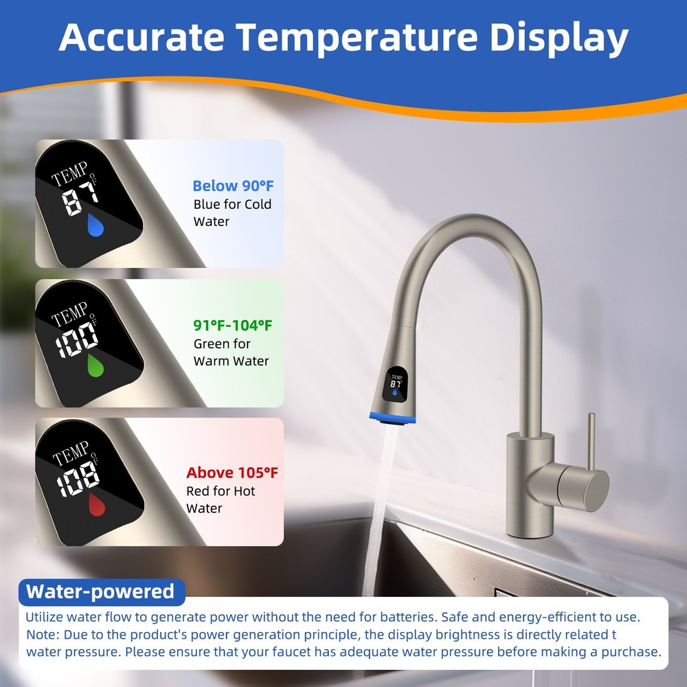 Kitchen Faucet Head Replacement Pull Down Kitchen Spray Head LED Temp Display US