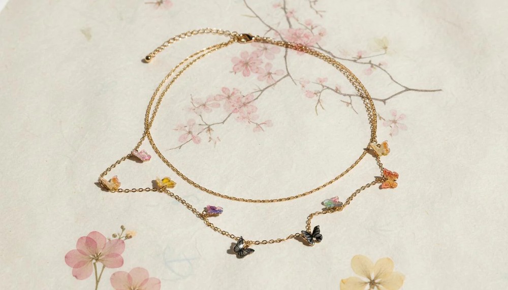 2 Row Colorful Butterfly Necklace