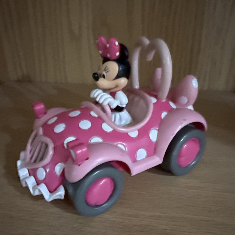 Disney Store Minnie Mouse Pullback Car 4.5” Pink Polka Dot Car