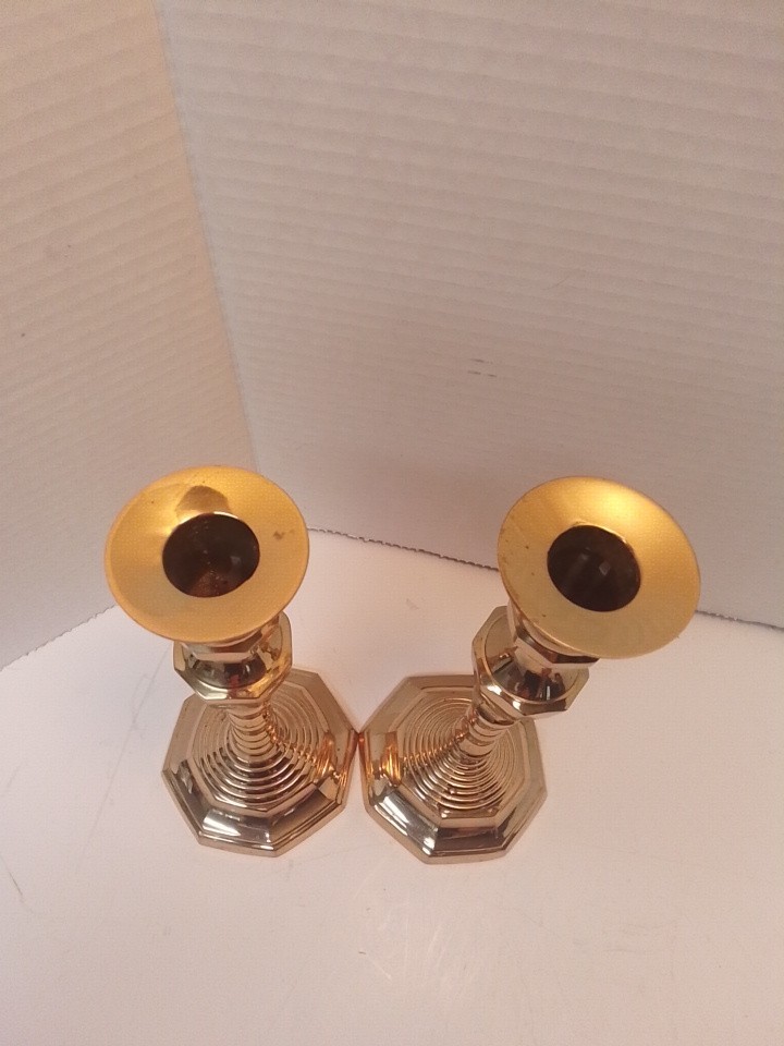 Vintage Baldwin Solid Brass Candlestick Holders Pair 8” Octagon Base Forged USA