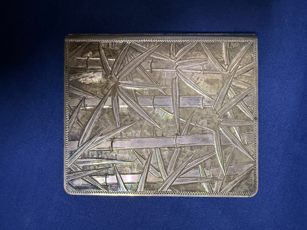 Vintage Japanese 950 Silver Cigarette Case – Hand Engraved Abstract Pattern