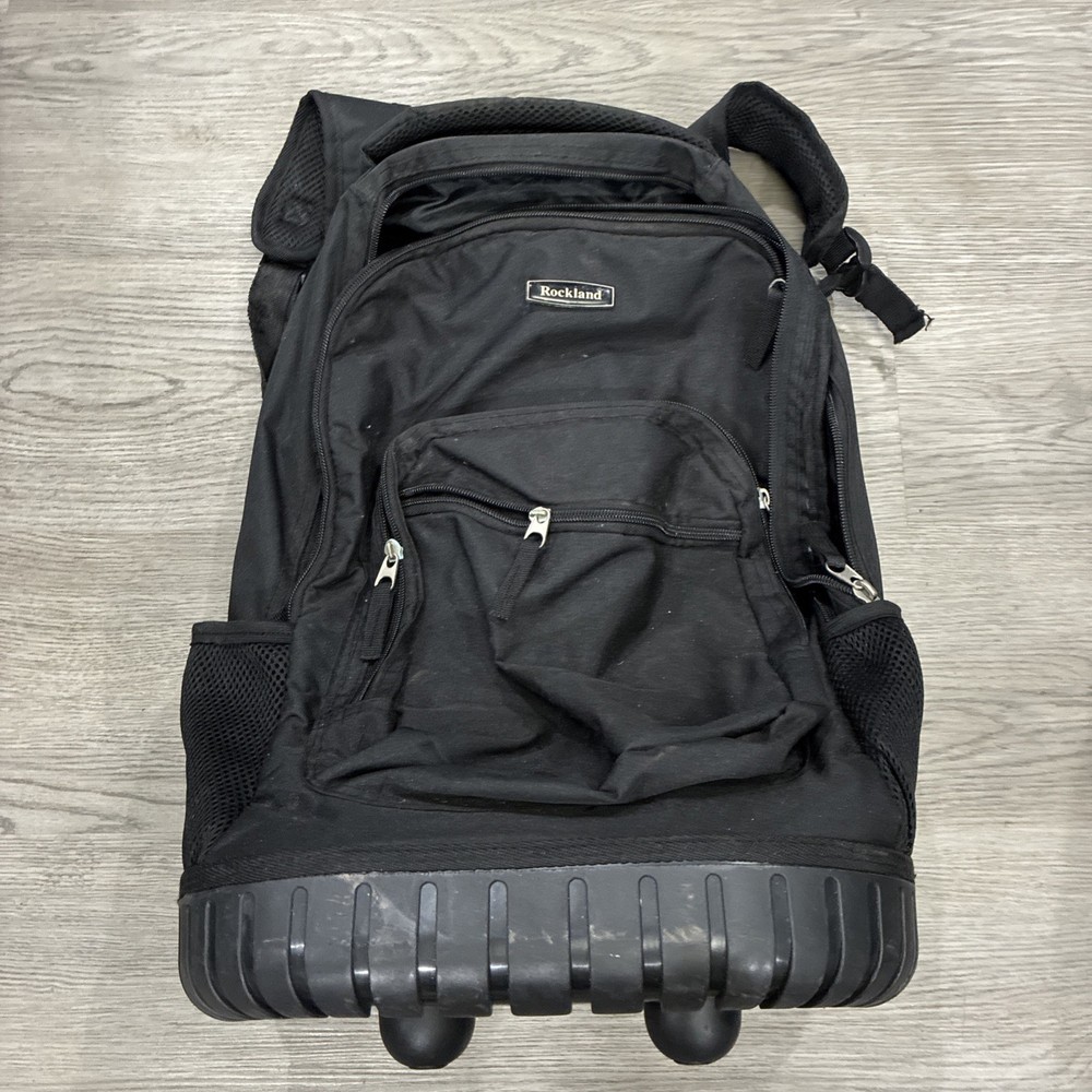 Rockland Single Handle Rolling Backpack, Black, 19x13x7.5