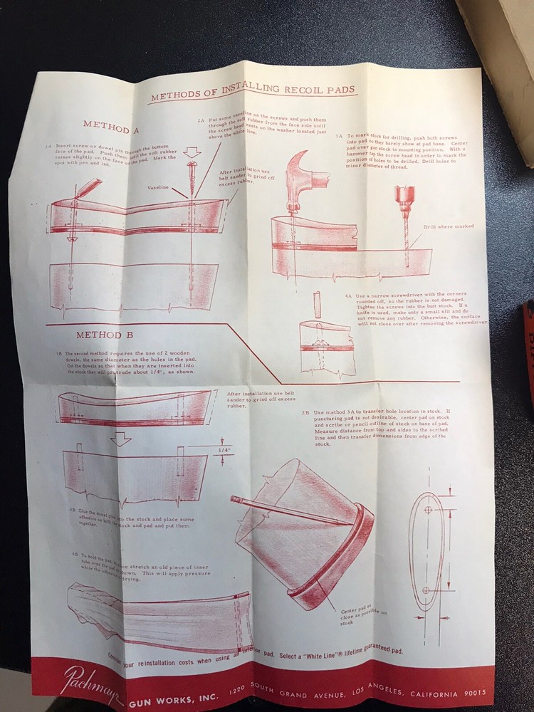 LYMAN Ideal Dipper, Pachmayr & Red Head Recoil Pads Boxes Only Instructions