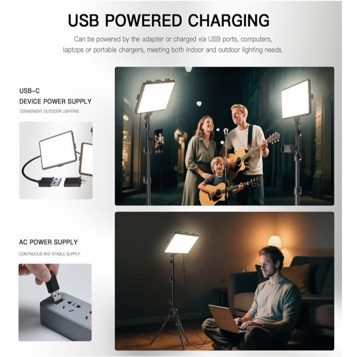 Professional 2-Pack LED Video Light Kit with Adjustable Tripod & USB-C Power