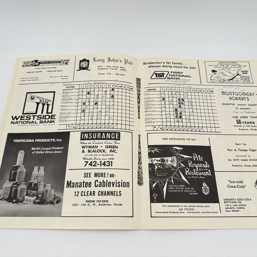 1972 Pirates Dodgers Spring Baseball Scorecard Program Roberto Clemente Stargell